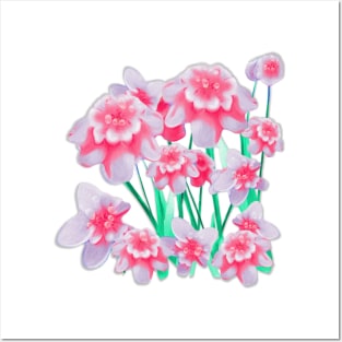 Soft Lilac and Pink Flowers with Dew Drops Posters and Art